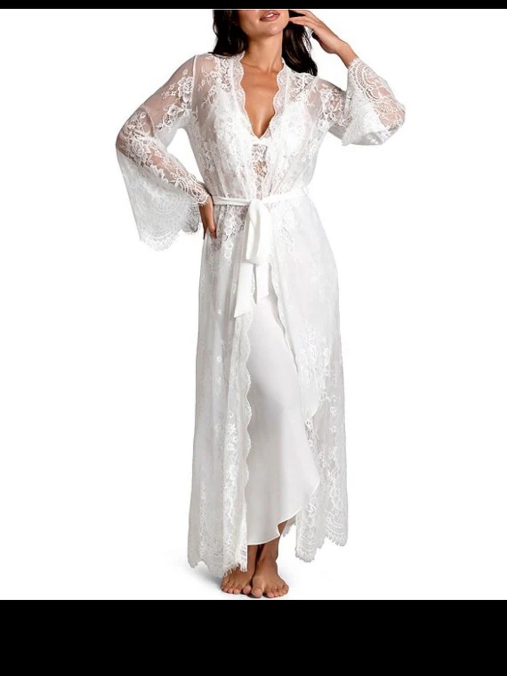 In Bloom Sheer White Lace Long Robe with Satin Tie